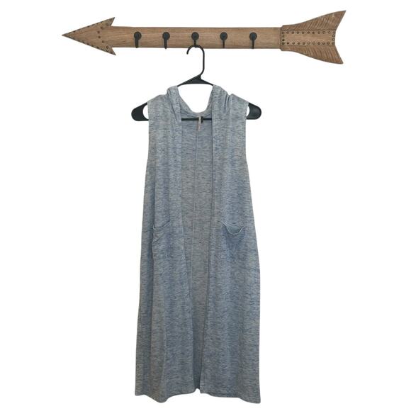 Poof | Light Blue Marled Open Front Duster Sleeveless Medium Cardigan Hooded - Picture 1 of 5